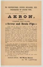 Akron Sewer and Drain Pipe - D. W. Lewis, Perkins Collection 1850 to 1900 Advertising Cards